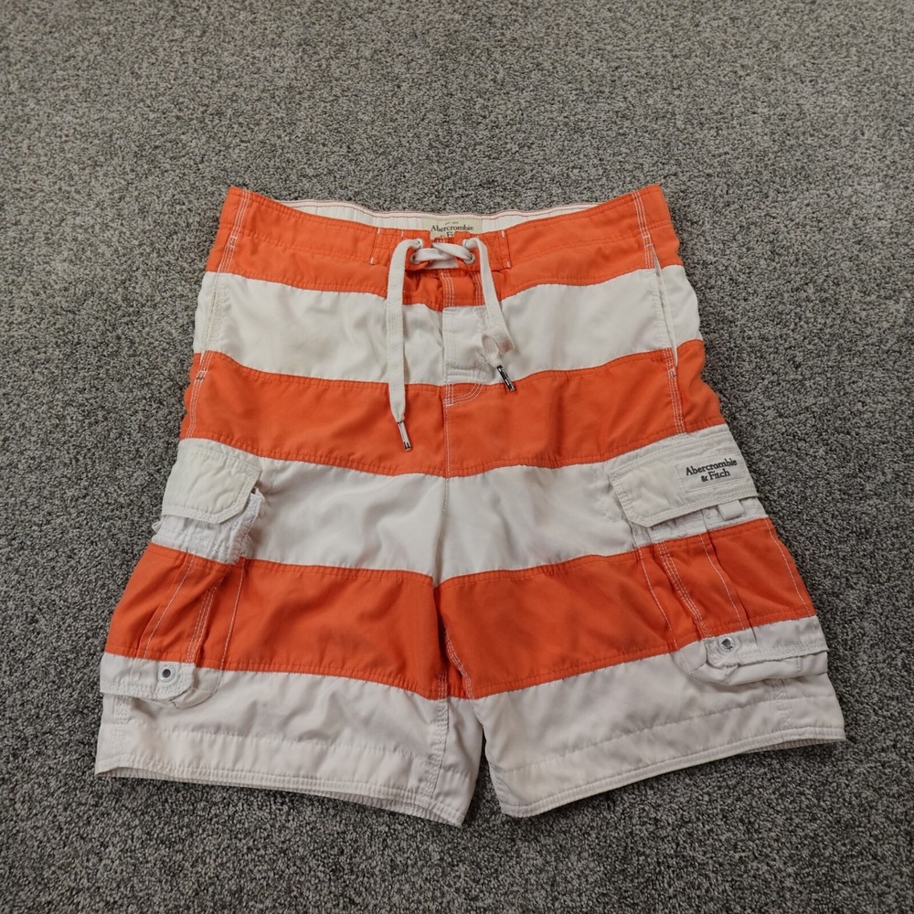 VTG Abercrombie Fitch Shorts Mens XL Orange White Cargo‎ Board Swim Trunks Y2K